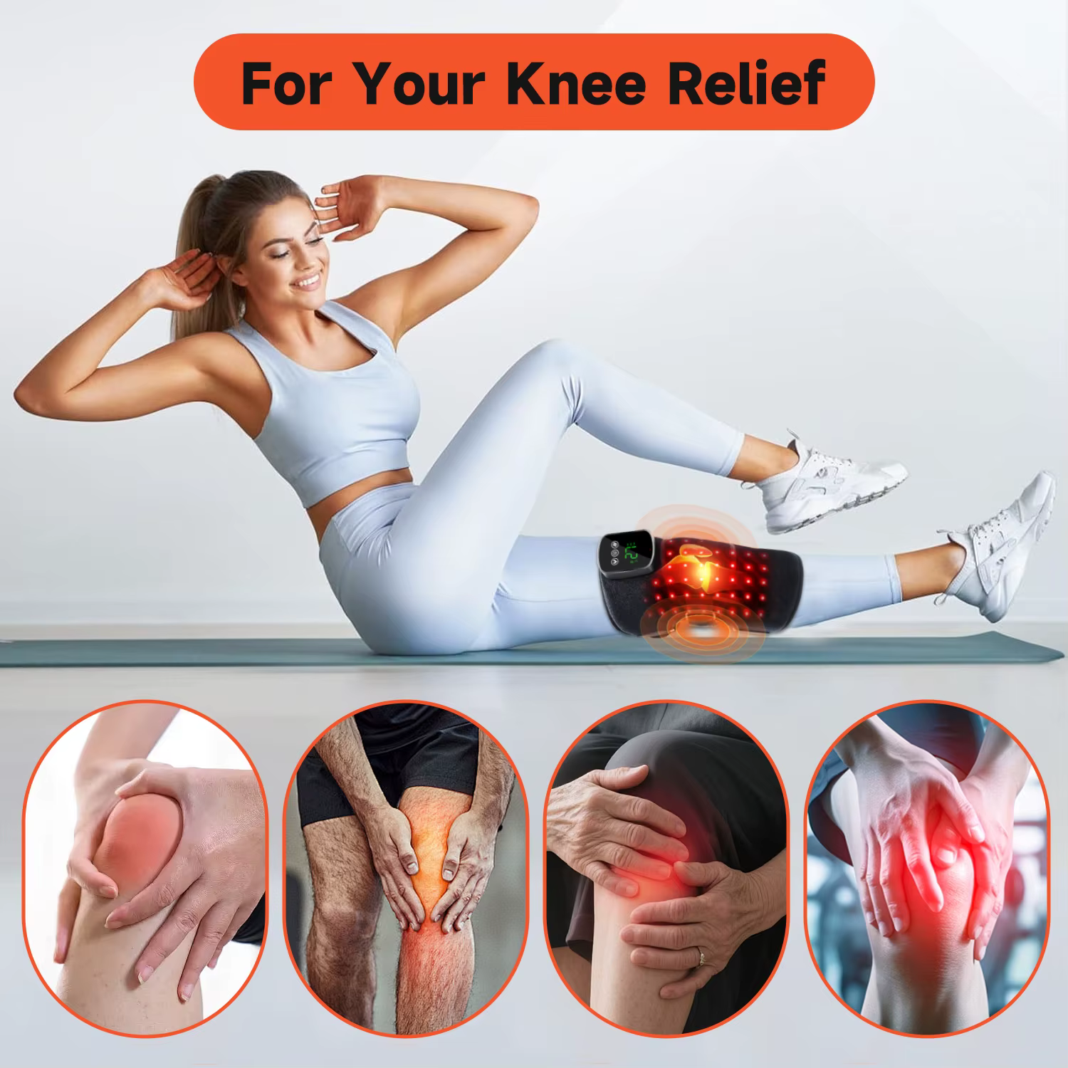 Wireless Rechargeable 660nm&850nm Red Light Therapy Heated Massage Device for Knee