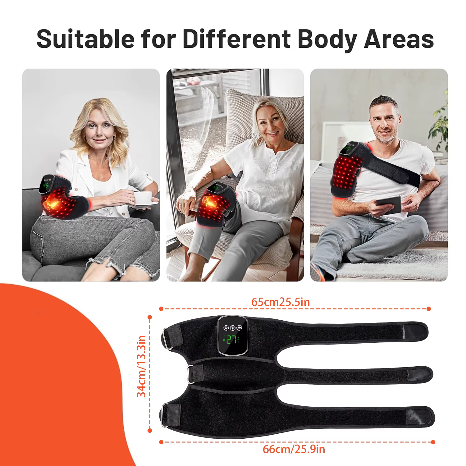 Wireless Rechargeable 660nm&850nm Red Light Therapy Heated Massage Device for Knee